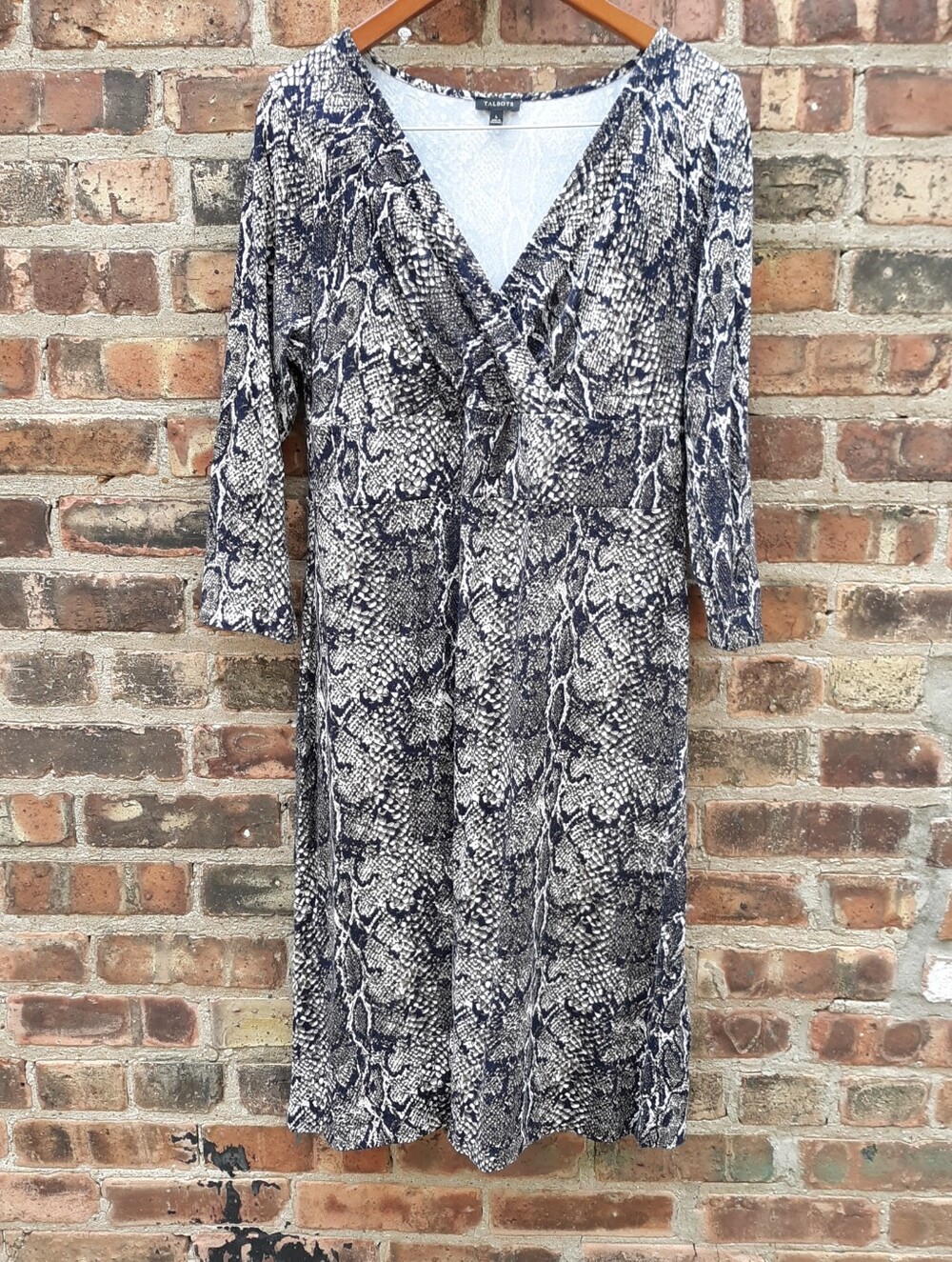 Talbots Vintage Snake Print Faux Wrap Jersey Midi Dress Size Large Casual